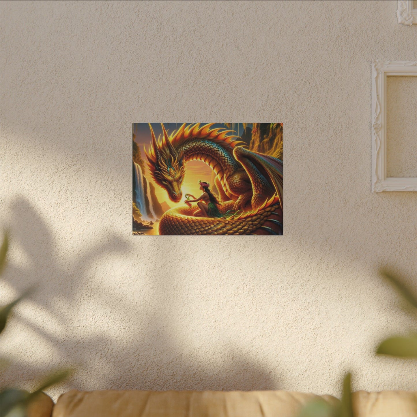 Golden Dragon Canvas Print, Original Lemurian Dragon Artwork