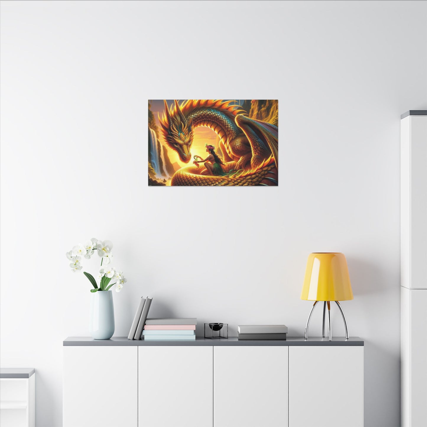Golden Dragon Canvas Print, Original Lemurian Dragon Artwork