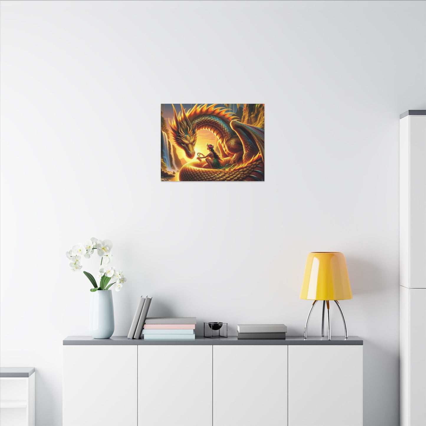 Golden Dragon Canvas Print, Original Lemurian Dragon Artwork
