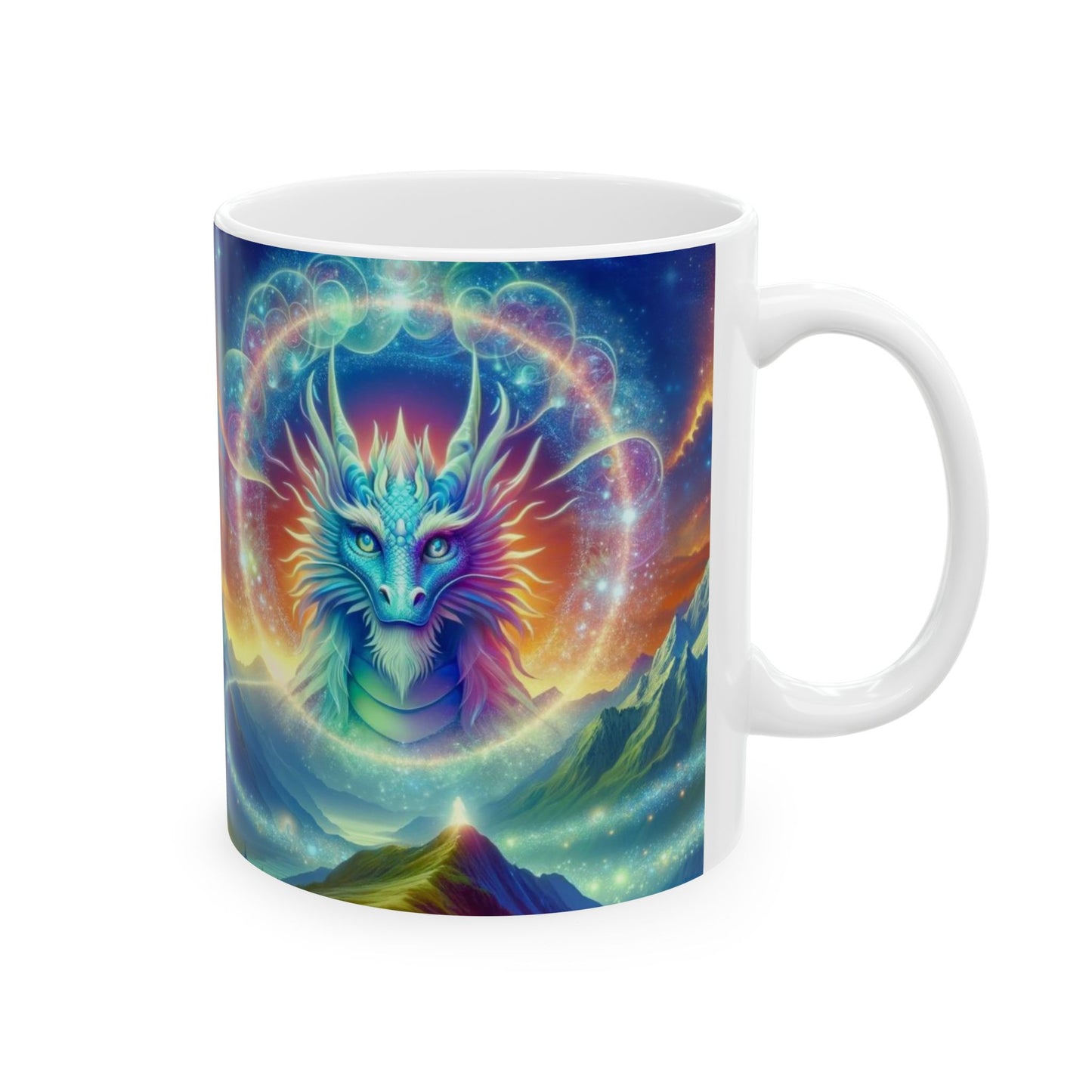 Magical Lemurian Dragon Ceramic Mug, Celestial Cup, Gift for Dragon Lovers