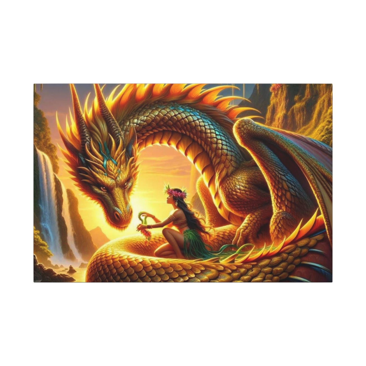 Golden Dragon Canvas Print, Original Lemurian Dragon Artwork
