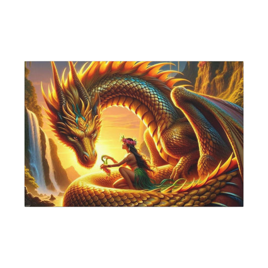 Golden Dragon Canvas Print, Original Lemurian Dragon Artwork