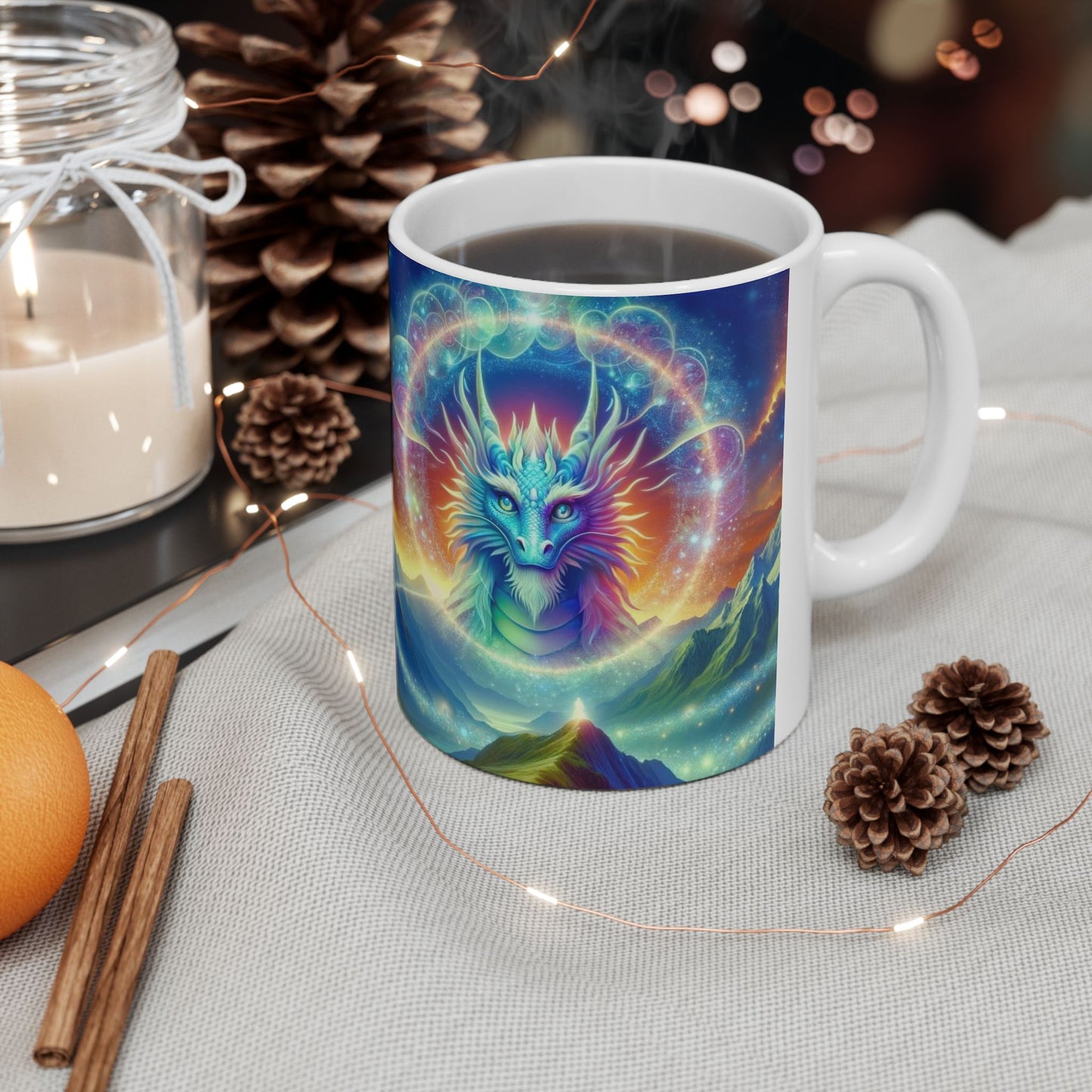 Magical Lemurian Dragon Ceramic Mug, Celestial Cup, Gift for Dragon Lovers