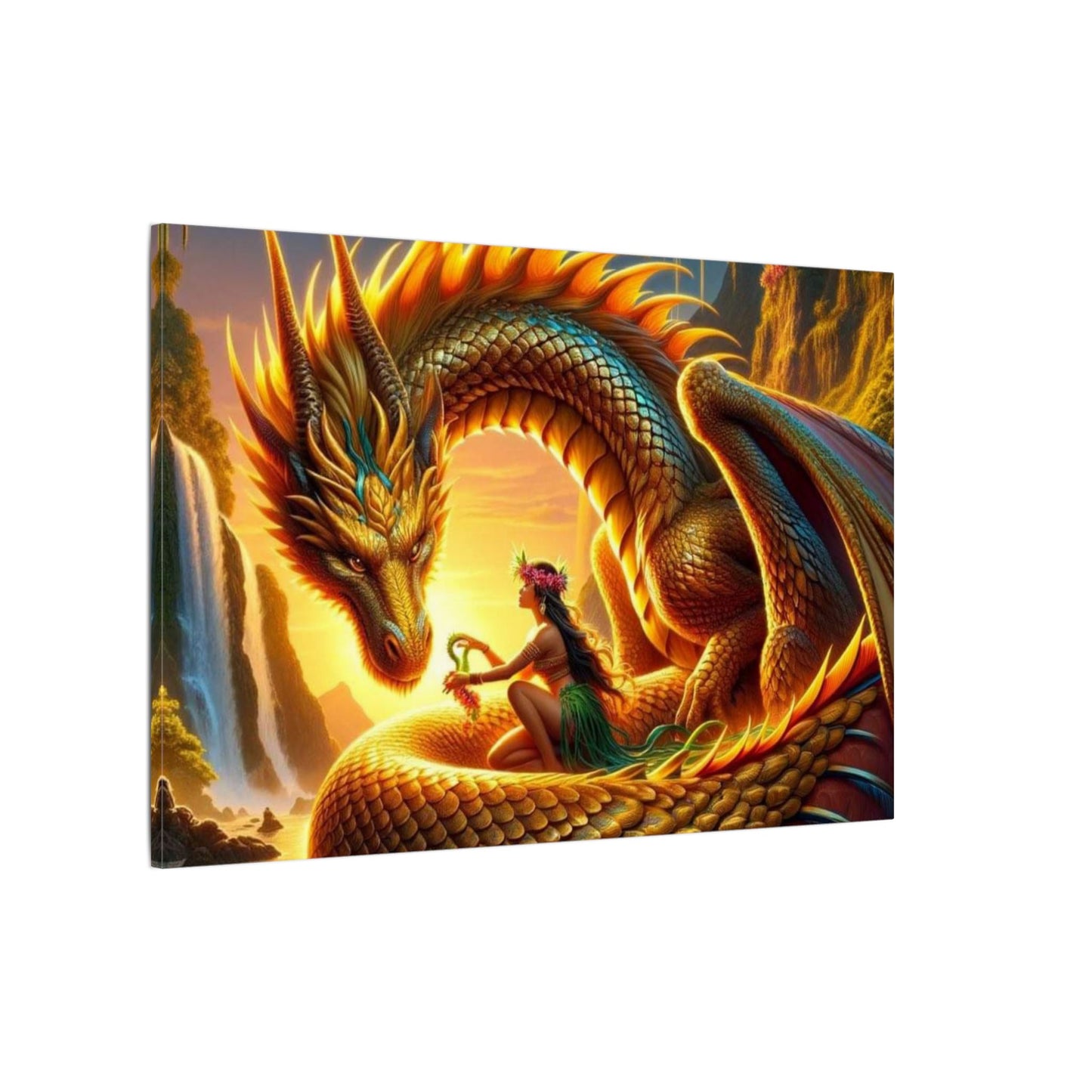 Golden Dragon Canvas Print, Original Lemurian Dragon Artwork