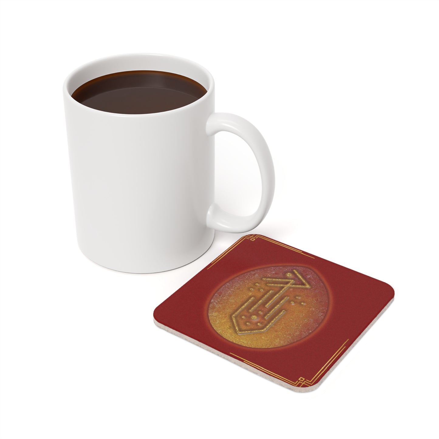 Lemurian Fire Dragon Charger Cork Coaster 3.75" square