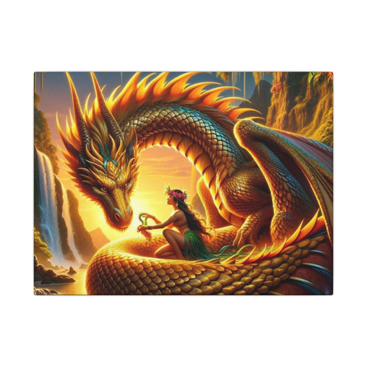 Golden Dragon Canvas Print, Original Lemurian Dragon Artwork